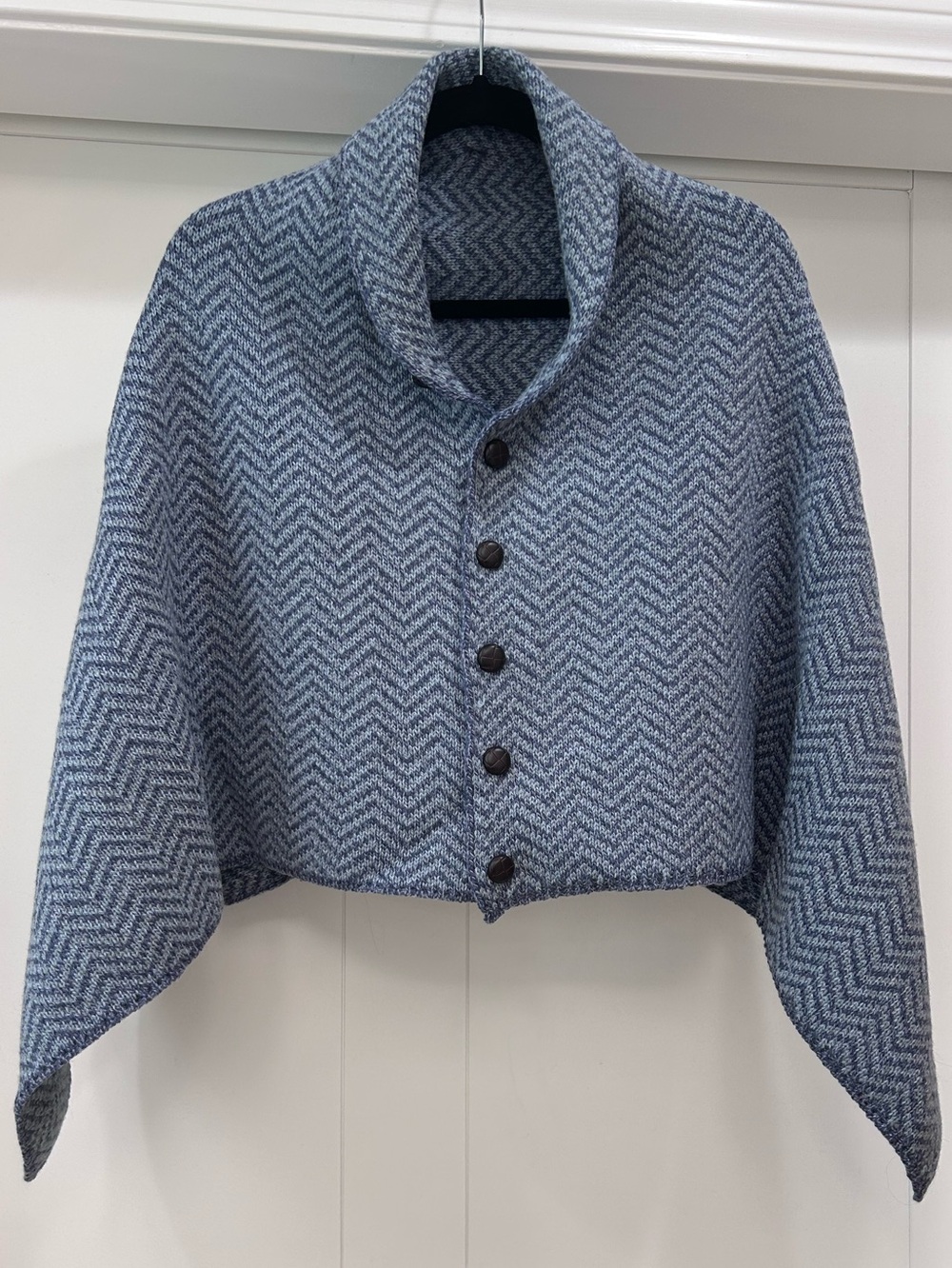 Blue Herringbone Button-Front Cape / Wrap